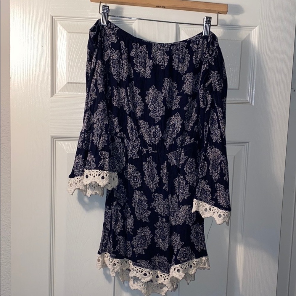 Vintage navy blue print romper